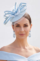 Laden Sie das Bild in den Galerie-Viewer, Blaue Satinbänder Krinoline-Netz Fascinatorhut mit Federn
