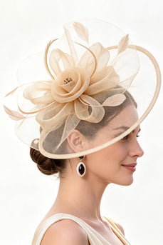 Champagner Crinoline Blumennetz Fascinatorhut mit Federn