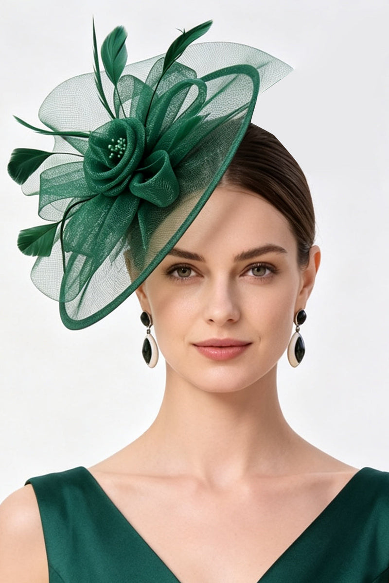 Laden Sie das Bild in den Galerie-Viewer, Champagner Crinoline Blumennetz Fascinatorhut mit Federn