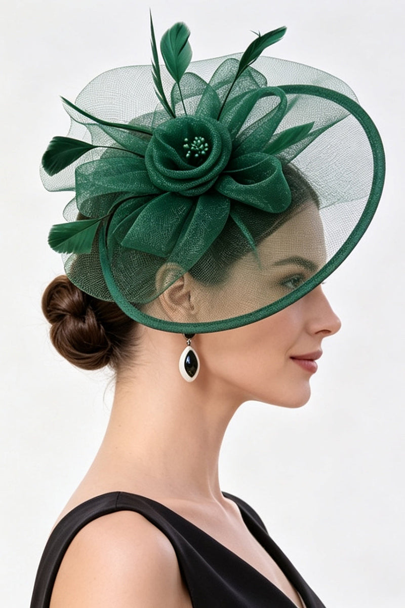 Laden Sie das Bild in den Galerie-Viewer, Champagner Crinoline Blumennetz Fascinatorhut mit Federn