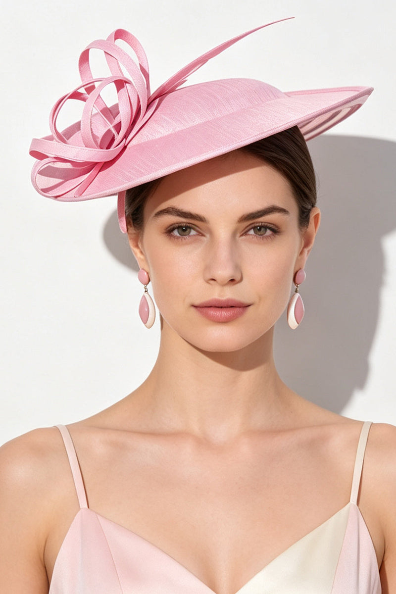 Laden Sie das Bild in den Galerie-Viewer, Pink-Looped Crinoline-Bänder Fascinatorhut mit Federfedern