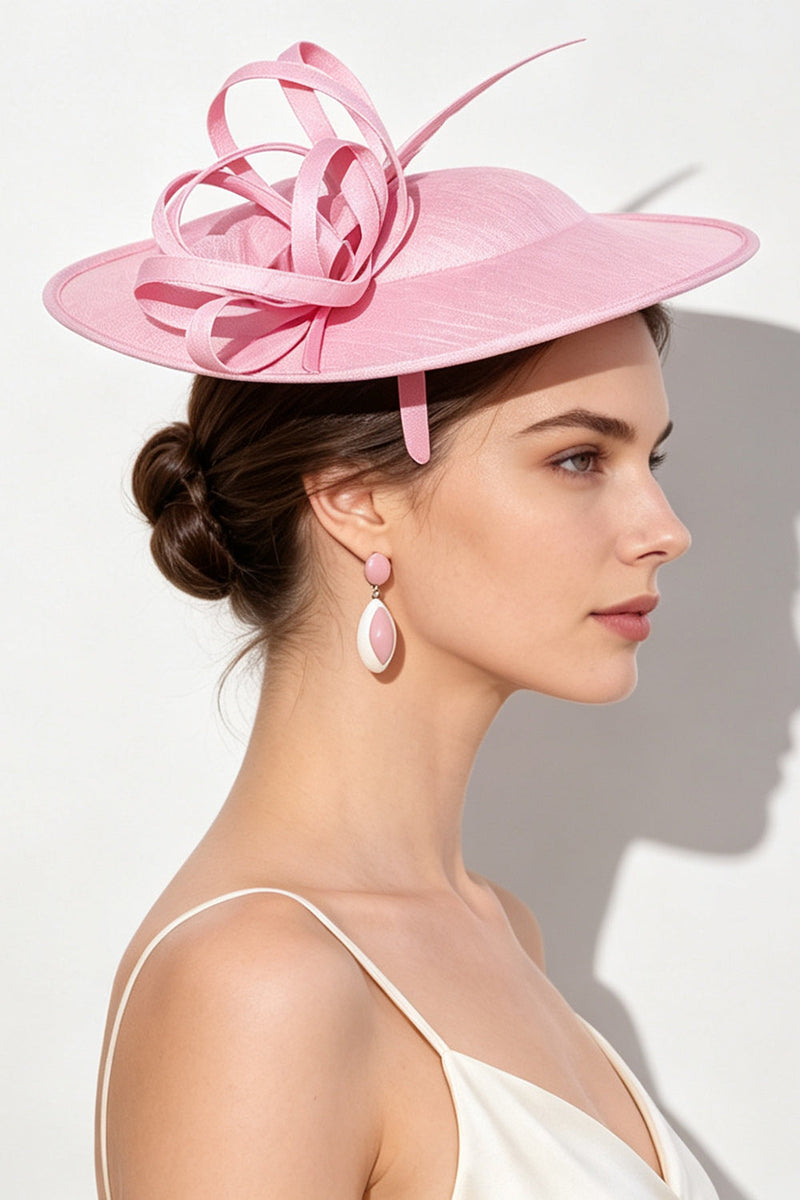 Laden Sie das Bild in den Galerie-Viewer, Pink-Looped Crinoline-Bänder Fascinatorhut mit Federfedern
