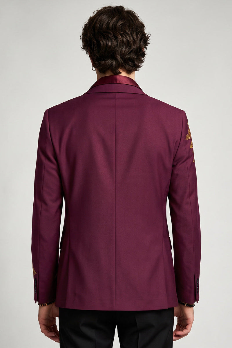 Laden Sie das Bild in den Galerie-Viewer, Notch-Revers-Burgundgrüner Blumenblazer mit einreihiger Herrenabschlussball