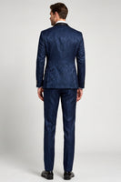 Laden Sie das Bild in den Galerie-Viewer, 3-teilige, marineblaue Jacquard-Satinschal-Revers einreihige Herrenabschlussballanzüge
