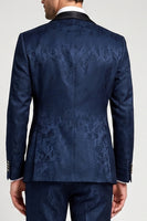 Laden Sie das Bild in den Galerie-Viewer, 3-teilige, marineblaue Jacquard-Satinschal-Revers einreihige Herrenabschlussballanzüge