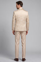Laden Sie das Bild in den Galerie-Viewer, Champagner 3-teilige Jacquard Satin Schal Revers Herrenabschlussballanzüge