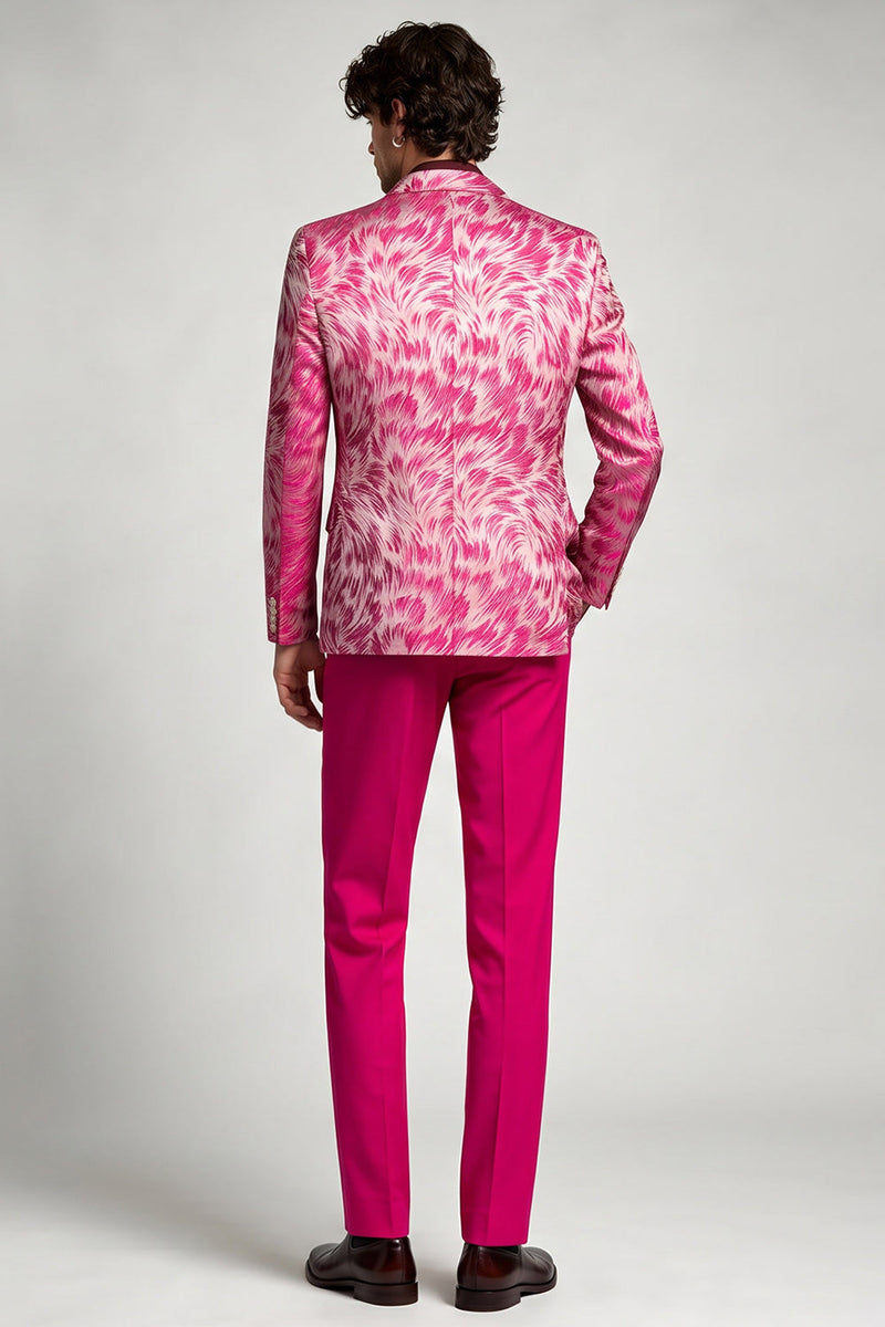Laden Sie das Bild in den Galerie-Viewer, 2-teilige Fuchsia Notch Revers einreihige bedruckte Herrenabschlussballanzüge