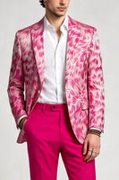 Laden Sie das Bild in den Galerie-Viewer, 2-teilige Fuchsia Notch Revers einreihige bedruckte Herrenabschlussballanzüge