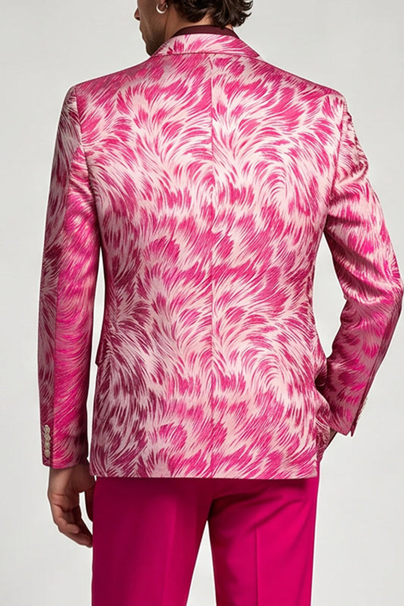 Laden Sie das Bild in den Galerie-Viewer, 2-teilige Fuchsia Notch Revers einreihige bedruckte Herrenabschlussballanzüge