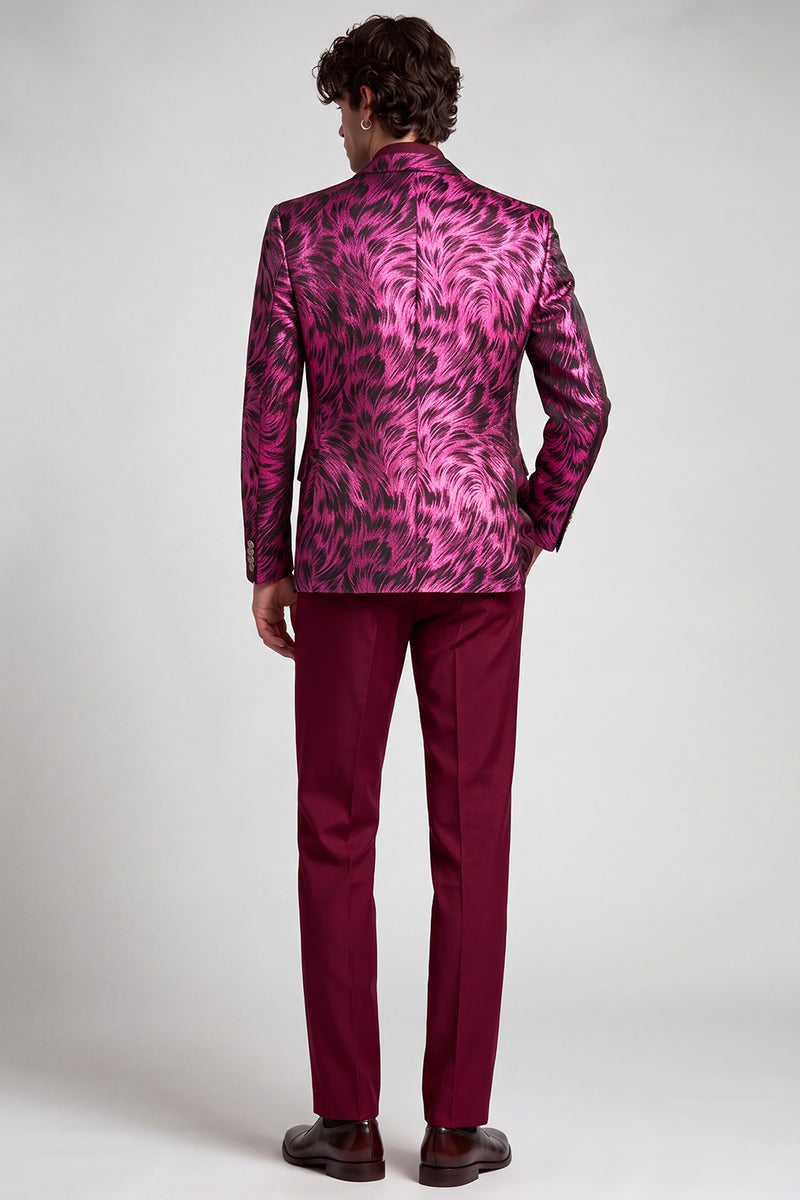 Laden Sie das Bild in den Galerie-Viewer, 2-teilige Fuchsia Notch Revers einreihige bedruckte Herrenabschlussballanzüge