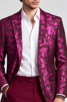 Laden Sie das Bild in den Galerie-Viewer, 2-teilige Fuchsia Notch Revers einreihige bedruckte Herrenabschlussballanzüge