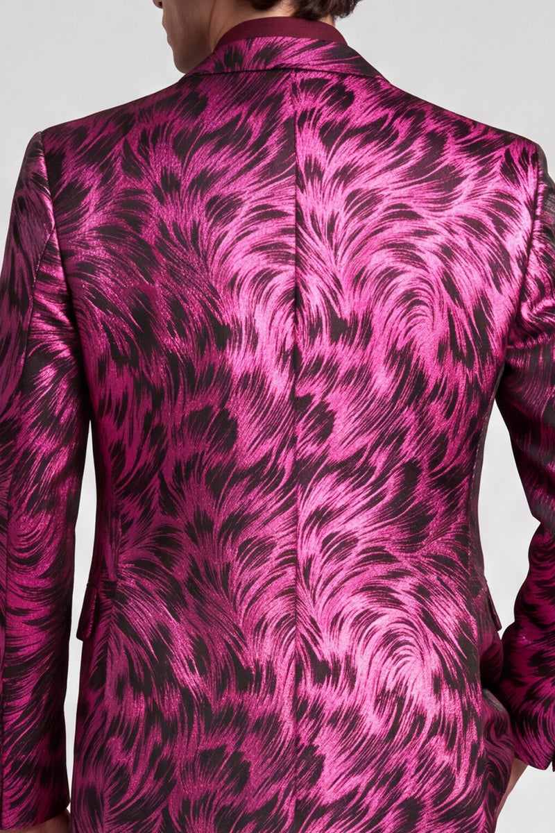 Laden Sie das Bild in den Galerie-Viewer, 2-teilige Fuchsia Notch Revers einreihige bedruckte Herrenabschlussballanzüge