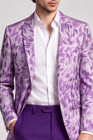 Laden Sie das Bild in den Galerie-Viewer, 2-teilige Fuchsia Notch Revers einreihige bedruckte Herrenabschlussballanzüge