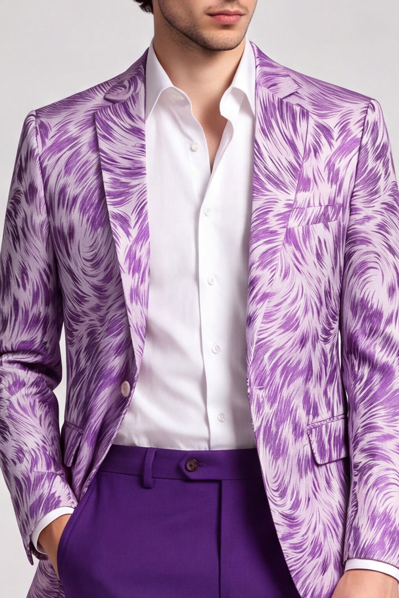 Laden Sie das Bild in den Galerie-Viewer, 2-teilige Fuchsia Notch Revers einreihige bedruckte Herrenabschlussballanzüge