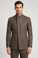 Laden Sie das Bild in den Galerie-Viewer, Brauner Slim Fit Herren-Abschlussball-Blazer mit Stehkragen