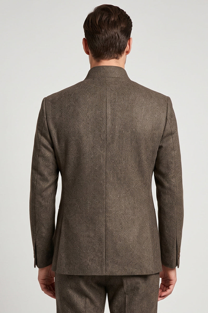 Laden Sie das Bild in den Galerie-Viewer, Brauner Slim Fit Herren-Abschlussball-Blazer mit Stehkragen