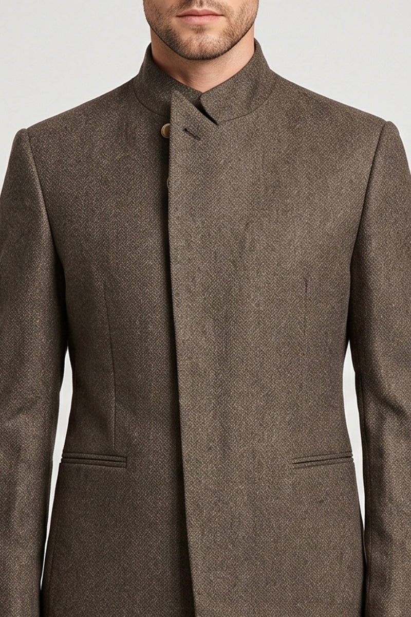 Laden Sie das Bild in den Galerie-Viewer, Brauner Slim Fit Herren-Abschlussball-Blazer mit Stehkragen