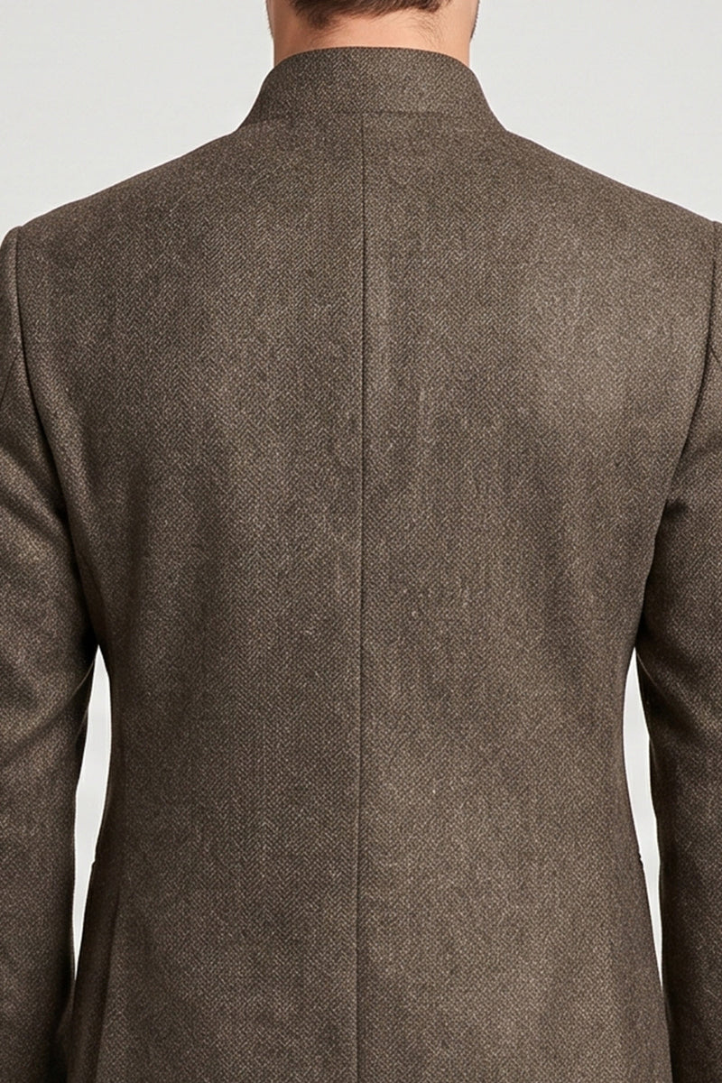 Laden Sie das Bild in den Galerie-Viewer, Brauner Slim Fit Herren-Abschlussball-Blazer mit Stehkragen