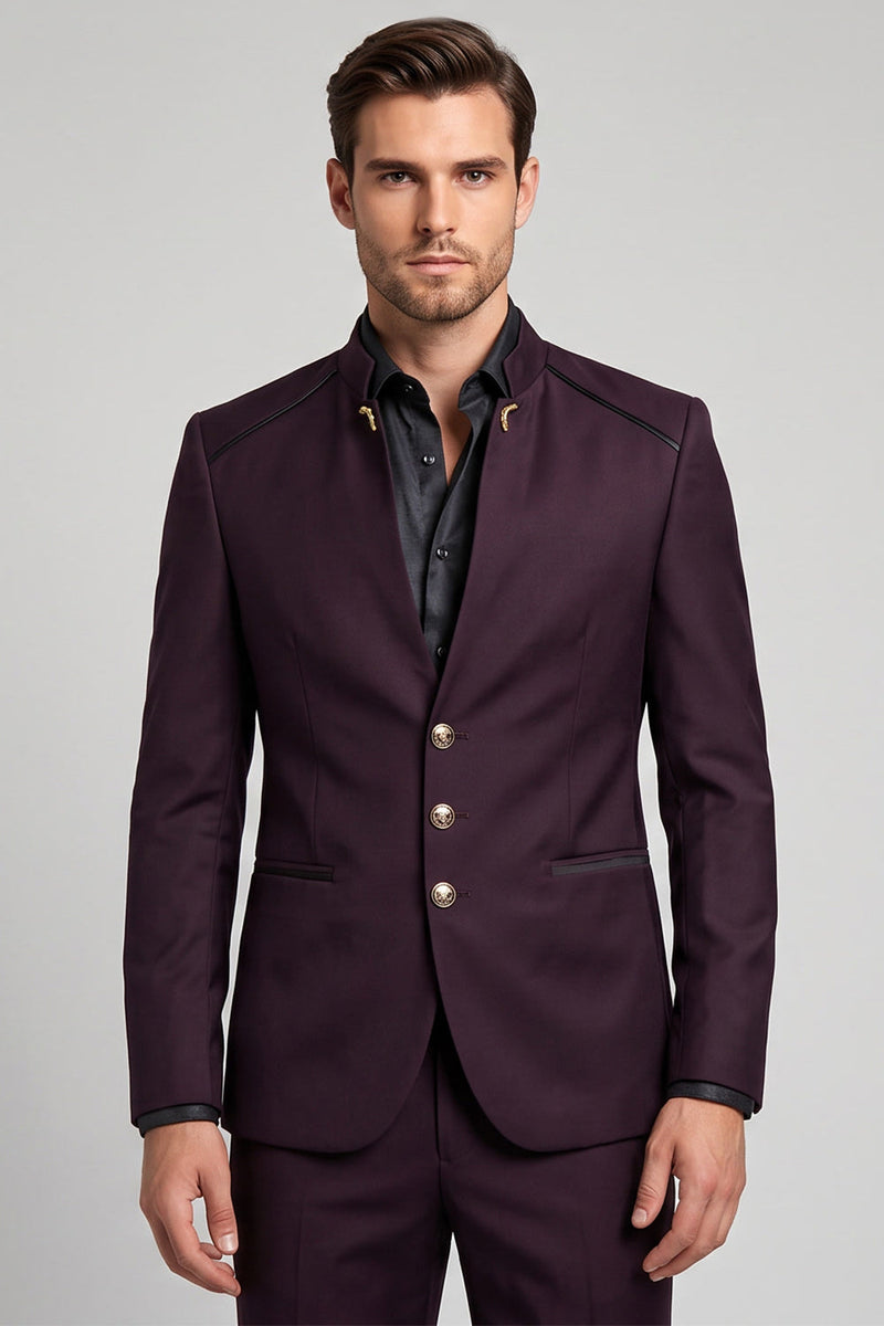 Laden Sie das Bild in den Galerie-Viewer, Claret einreihiger Herren-Abschlussball-Blazer mit Stehkragen