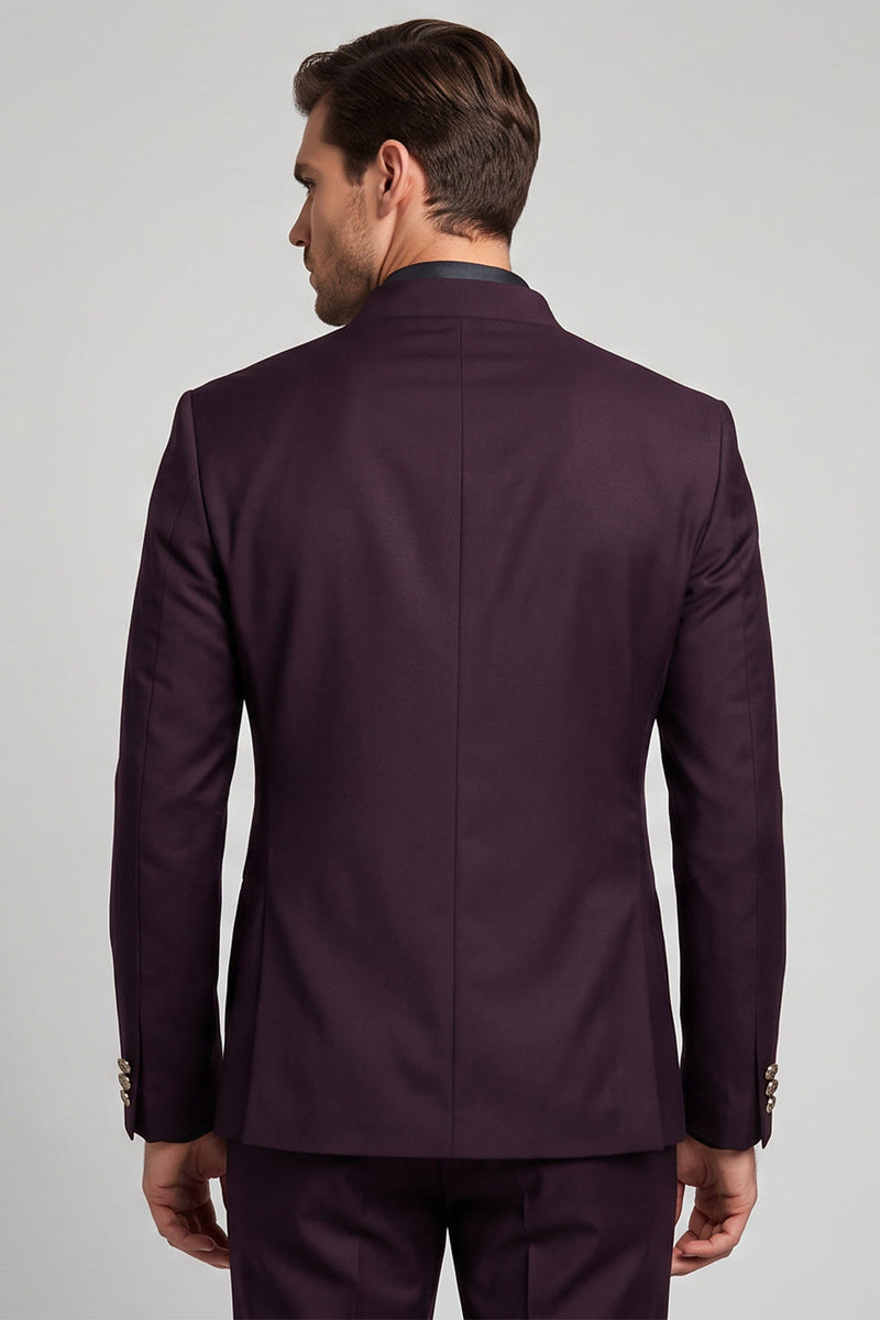 Laden Sie das Bild in den Galerie-Viewer, Claret einreihiger Herren-Abschlussball-Blazer mit Stehkragen