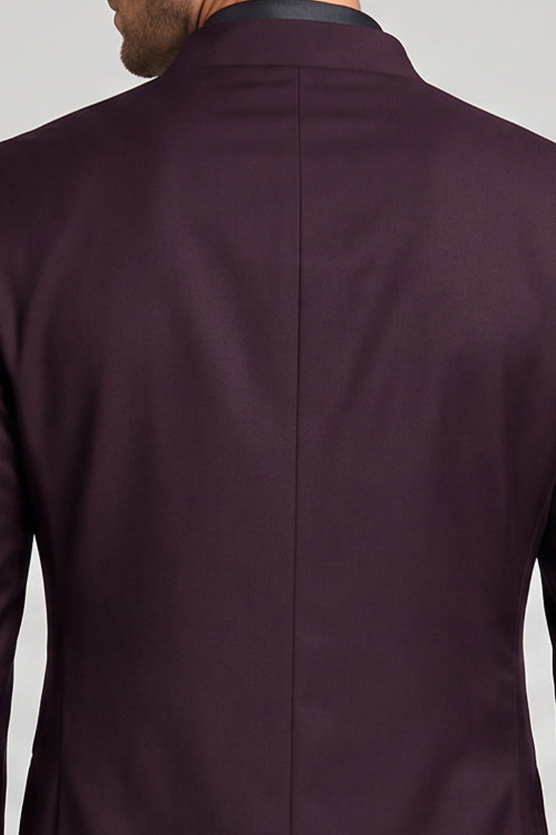 Laden Sie das Bild in den Galerie-Viewer, Claret einreihiger Herren-Abschlussball-Blazer mit Stehkragen