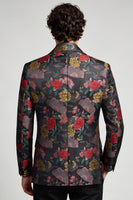 Laden Sie das Bild in den Galerie-Viewer, Schwarzer und roter Blumenblazer mit einreihiger Notch-Notch-Abschlussball-Blazer