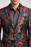Laden Sie das Bild in den Galerie-Viewer, Schwarzer und roter Blumenblazer mit einreihiger Notch-Notch-Abschlussball-Blazer