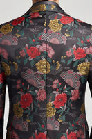 Laden Sie das Bild in den Galerie-Viewer, Schwarzer und roter Blumenblazer mit einreihiger Notch-Notch-Abschlussball-Blazer