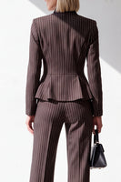 Laden Sie das Bild in den Galerie-Viewer, Kaffee-Pinstripe-V-Ausschnitt 2-teilige Peplum-Damenanzüge mit Taschen