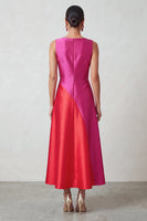 Laden Sie das Bild in den Galerie-Viewer, Fuchsia Rotes Bateau-Ausschnitt Satin A-Linie Midi-Festkleid