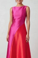 Laden Sie das Bild in den Galerie-Viewer, Fuchsia Rotes Bateau-Ausschnitt Satin A-Linie Midi-Festkleid