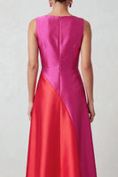 Laden Sie das Bild in den Galerie-Viewer, Fuchsia Rotes Bateau-Ausschnitt Satin A-Linie Midi-Festkleid