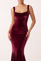 Laden Sie das Bild in den Galerie-Viewer, Meerjungfrauen Burgunderrotes Samt Quadratischer Ausschnitt Langes Weihnachtsfestkleid