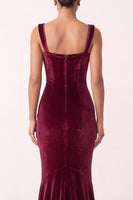 Laden Sie das Bild in den Galerie-Viewer, Meerjungfrauen Burgunderrotes Samt Quadratischer Ausschnitt Langes Weihnachtsfestkleid
