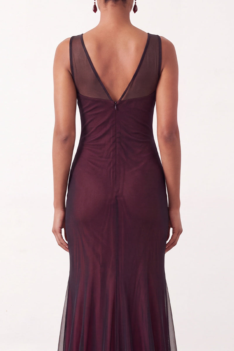 Laden Sie das Bild in den Galerie-Viewer, Schwarzes Rotes V-Ausschnitt Meerjungfrauen ärmelloses Langes Festliches Kleid