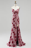 Laden Sie das Bild in den Galerie-Viewer, Rosa Pailletten Meerjungfrauen Trägerloses Abnehmbares Tüll-Drapiertes Langes Abschlussballkleid mit Schlitz