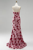 Laden Sie das Bild in den Galerie-Viewer, Rosa Pailletten Meerjungfrauen Trägerloses Abnehmbares Tüll-Drapiertes Langes Abschlussballkleid mit Schlitz