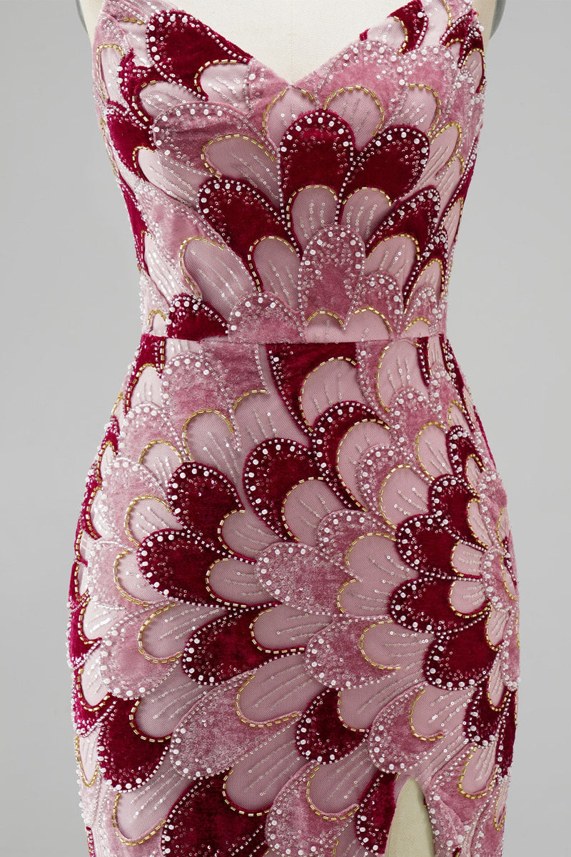 Laden Sie das Bild in den Galerie-Viewer, Rosa Pailletten Meerjungfrauen Trägerloses Abnehmbares Tüll-Drapiertes Langes Abschlussballkleid mit Schlitz