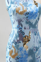 Laden Sie das Bild in den Galerie-Viewer, Glitzerndes Einschulteriges Pailletten Meerjungfrauen Perlen Blaues Langes Abschlussballkleid