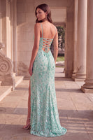 Laden Sie das Bild in den Galerie-Viewer, Mintgrünes Blumen Spaghettiträger Scheide Langes Abschlussballkleid mit Schlitz