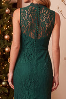 Laden Sie das Bild in den Galerie-Viewer, Dunkelblaues Scheiden Spitzen Langes Hochzeitsgastkleid