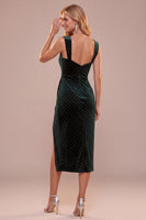 Laden Sie das Bild in den Galerie-Viewer, Dunkelgrünes Bodycon Sweetheart Midi Party Kleid mit Schlitz