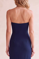 Laden Sie das Bild in den Galerie-Viewer, Schwarzes V-Ausschnitt Trägerloses Midi Hochzeitsgastkleid mit Taschen