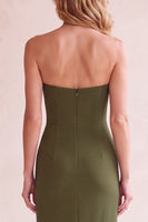 Laden Sie das Bild in den Galerie-Viewer, Schwarzes V-Ausschnitt Trägerloses Midi Hochzeitsgastkleid mit Taschen