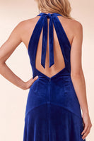 Laden Sie das Bild in den Galerie-Viewer, Schwarzes Samt A-Linie Halter Langes Festkleid zur Weihnachtsparty
