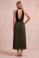 Laden Sie das Bild in den Galerie-Viewer, Schwarzes A-Linie Samt Halter Plissiertes Midi Weihnachtspartykleid mit Taschen