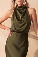 Laden Sie das Bild in den Galerie-Viewer, Schokolade Meerjungfrauen Cowl-Hals Satin Midi Hochzeitsgastkleid