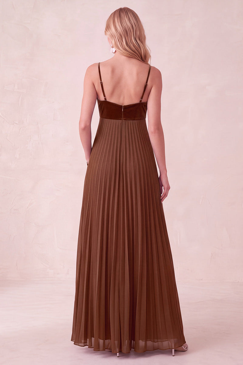 Laden Sie das Bild in den Galerie-Viewer, Kaffee A-Line Sweetheart Plissiertes Maxikleid mit Taschen