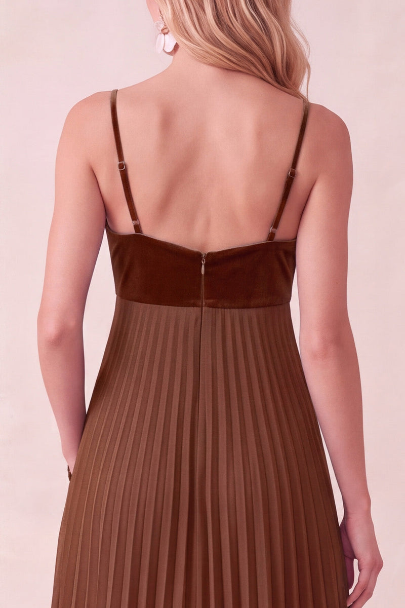 Laden Sie das Bild in den Galerie-Viewer, Kaffee A-Line Sweetheart Plissiertes Maxikleid mit Taschen