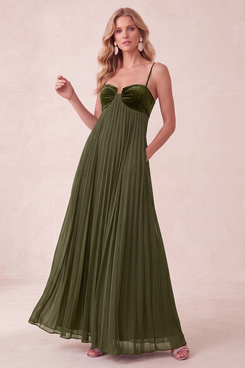 Laden Sie das Bild in den Galerie-Viewer, Kaffee A-Line Sweetheart Plissiertes Maxikleid mit Taschen